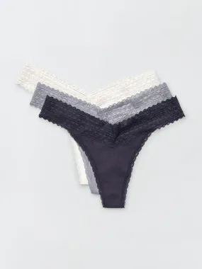 Pack de 3 tangas de algodón y encaje - blanco